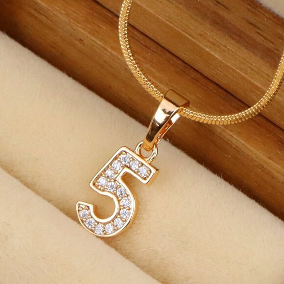 "Rose Gold Number 5 Pendant with Crystals – 18K Gold Plated Charm, XPPT1345 - Picture 1 of 13